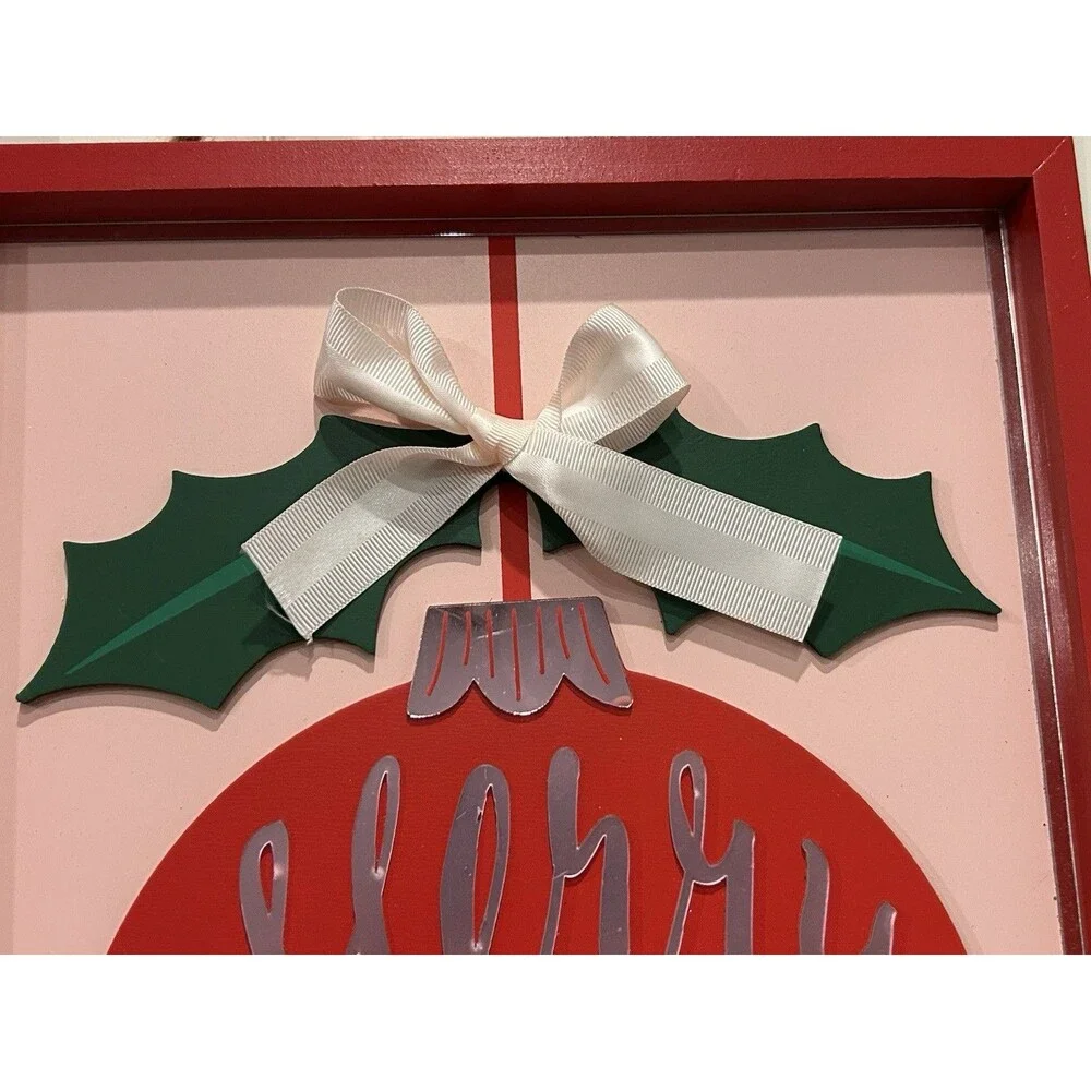 Ashland Berry Jolly Merry Christmas Wall Plaque Sign Red Wood Hanging Décor